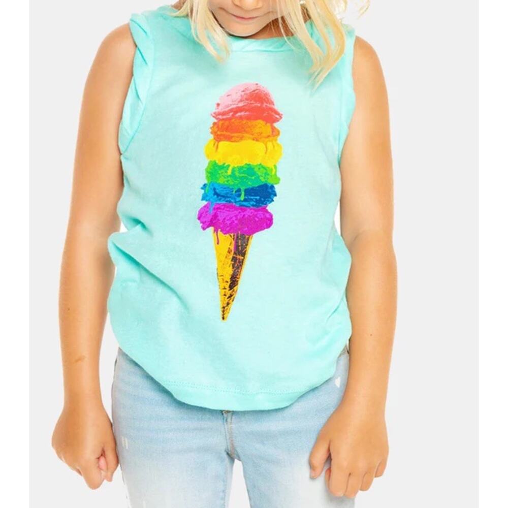 Chaser Ice Cream Cone Graphic Sleeveless Top Girls Size 12 Turquoise NWT